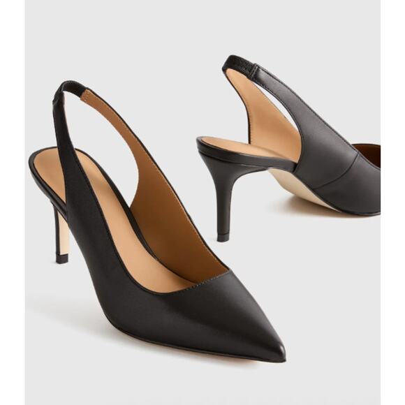 Quince Shoes - Quince Black Italian Leather Slingback 75mm Heel NEW NWOB